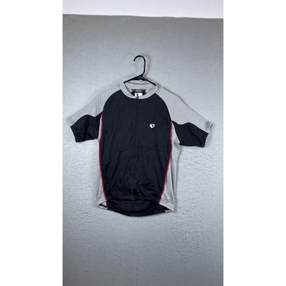 Pearl Izumi Cycling Jersey Mens Large Black Gray Full Zip Short Sleeve Bike‎